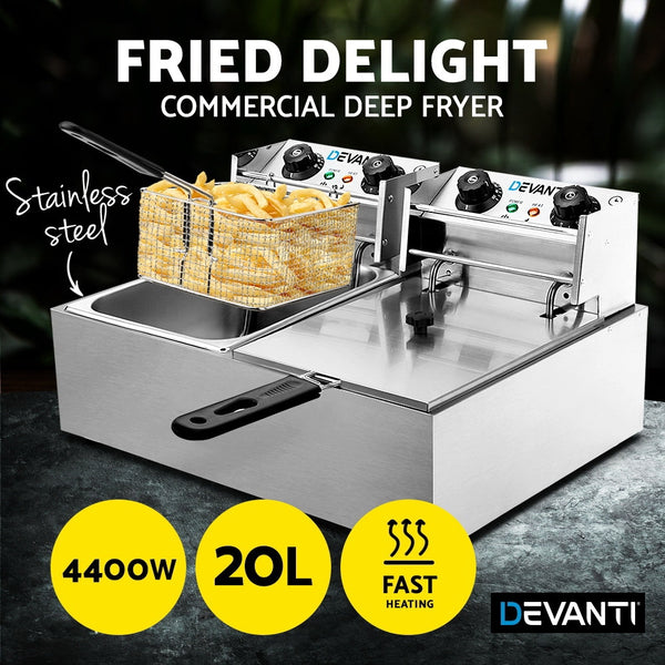 Devanti Electric Commercial Deep Fryer Twin Frying Basket Chip Cooker Kitchen freeshipping - Awezingly
