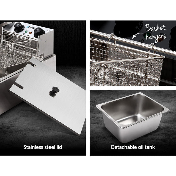 Devanti Electric Commercial Deep Fryer Twin Frying Basket Chip Cooker Kitchen freeshipping - Awezingly