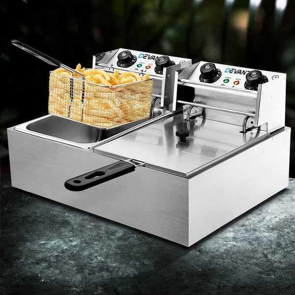 Devanti Electric Commercial Deep Fryer Twin Frying Basket Chip Cooker Kitchen freeshipping - Awezingly