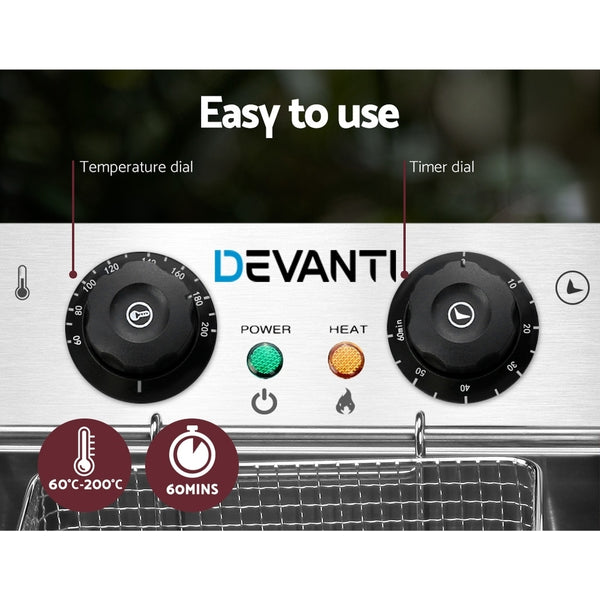 Devanti Commercial Electric Single Deep Fryer - Silver freeshipping - Awezingly