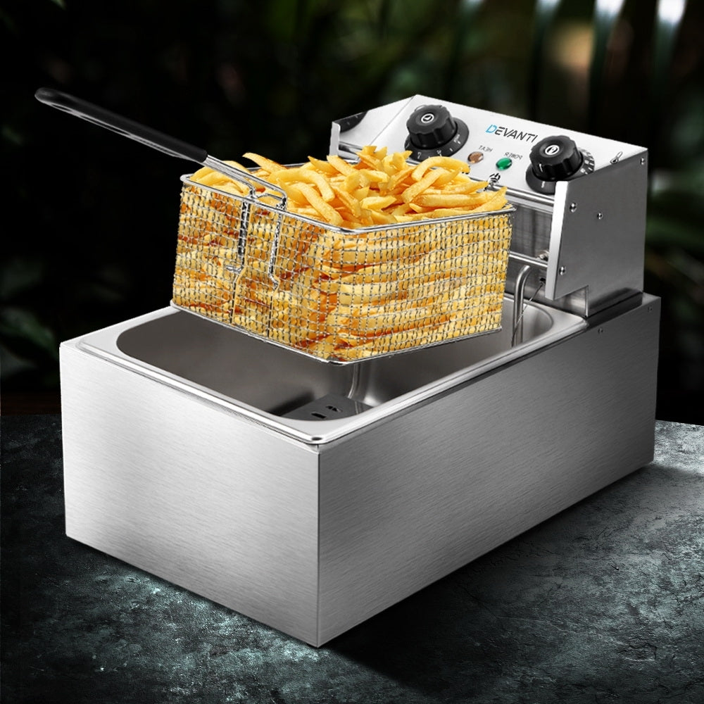 Devanti Commercial Electric Single Deep Fryer - Silver freeshipping - Awezingly