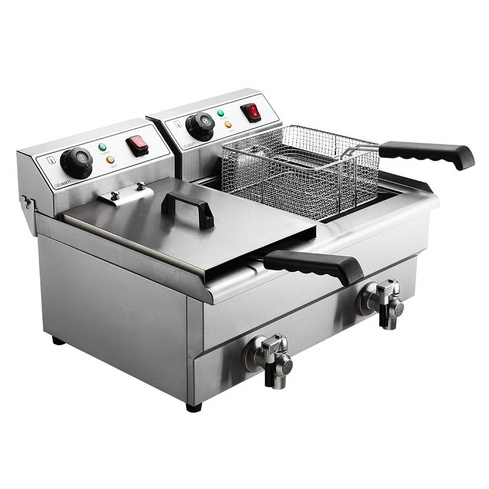 Devanti Commercial Electric Deep Fryer Twin Frying Basket Chip Cooker Countertop Devanti