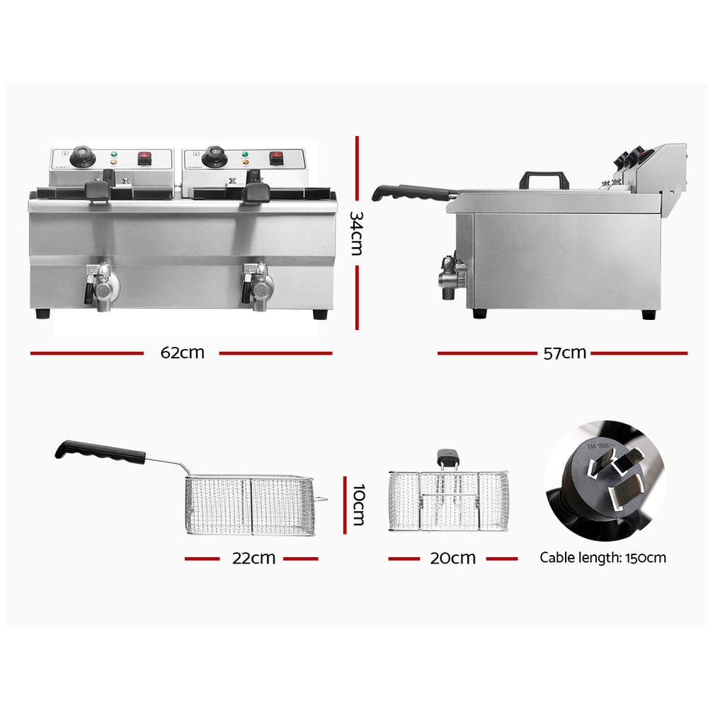 Devanti Commercial Electric Deep Fryer Twin Frying Basket Chip Cooker Countertop Devanti