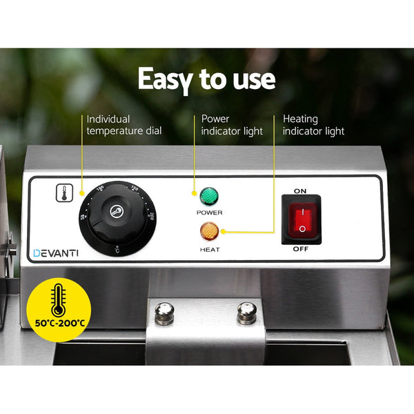 Devanti Commercial Electric Deep Fryer Twin Frying Basket Chip Cooker Countertop Devanti