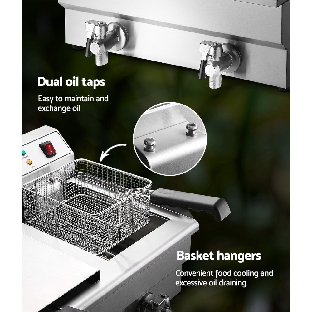 Devanti Commercial Electric Deep Fryer Twin Frying Basket Chip Cooker Countertop Devanti