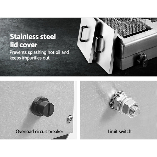 Devanti Commercial Electric Deep Fryer Twin Frying Basket Chip Cooker Countertop Devanti