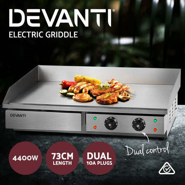 Devanti Commercial Electric Griddle BBQ Grill Hot Plate Stainless Steel 4400W Devanti
