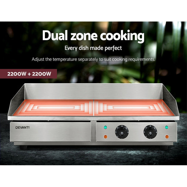 Devanti Commercial Electric Griddle BBQ Grill Hot Plate Stainless Steel 4400W Devanti
