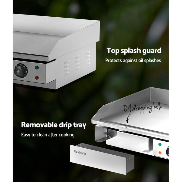 Devanti Commercial Electric Griddle BBQ Grill Hot Plate Stainless Steel 4400W Devanti