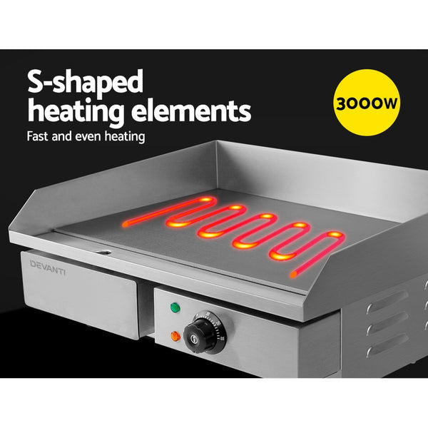 Devanti 3000W Electric Griddle Hot Plate - Stainless Steel freeshipping - Awezingly