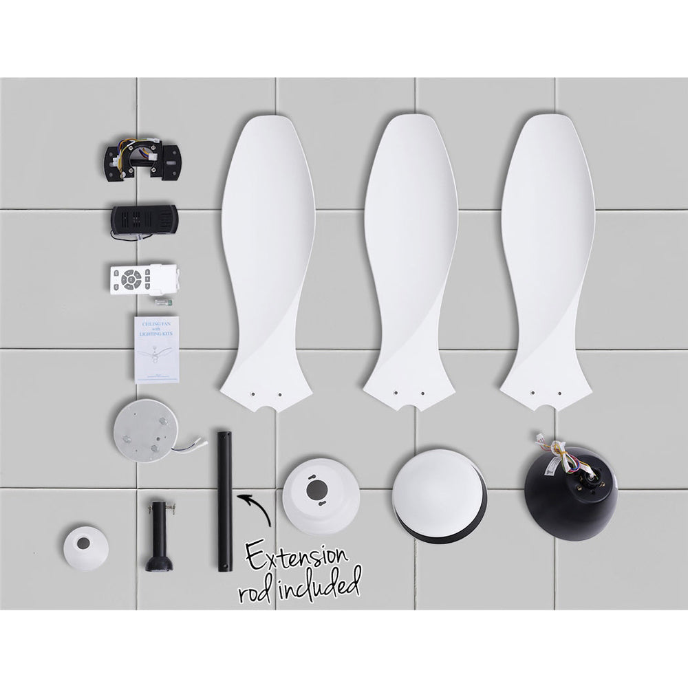 Devanti 48'' Ceiling Fan Light Remote Control DC Motor White 3 Blades 1300mm freeshipping - Awezingly