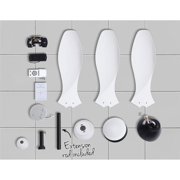 Devanti 48'' Ceiling Fan Light Remote Control DC Motor White 3 Blades 1300mm freeshipping - Awezingly