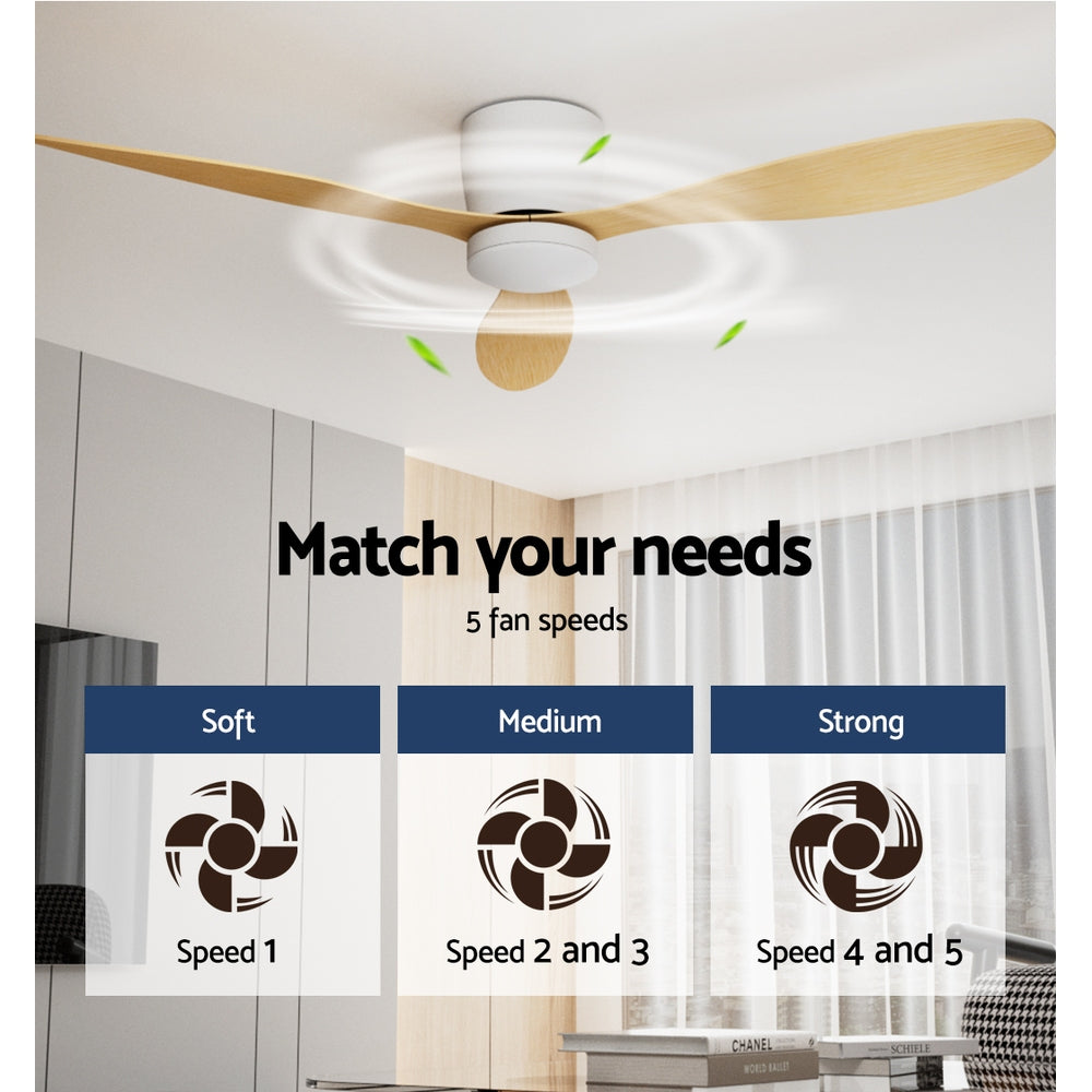 Devanti 52'' Ceiling Fan LED Light Remote Control DC Motor 5 Speed Fans Timer Devanti