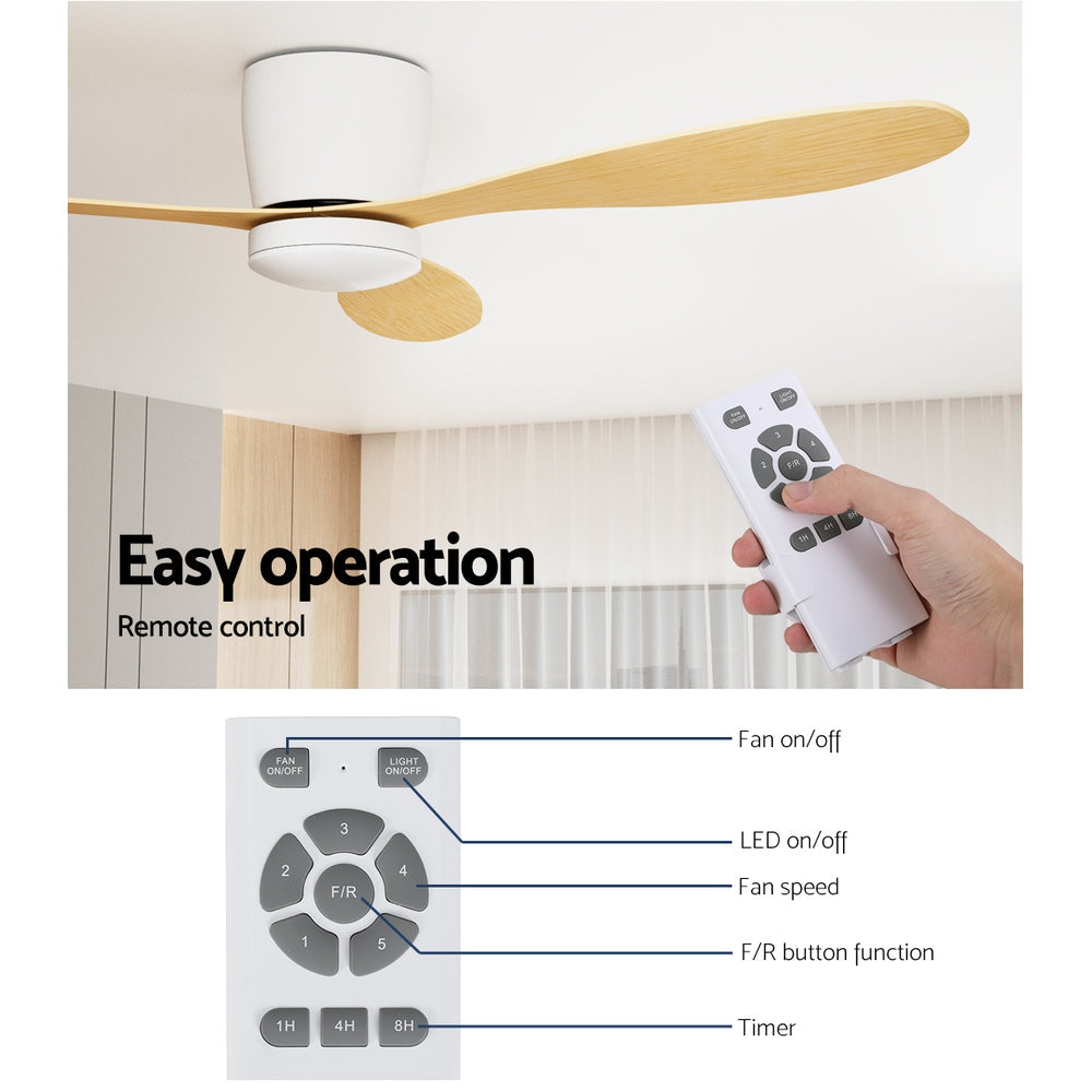 Devanti 52'' Ceiling Fan LED Light Remote Control DC Motor 5 Speed Fans Timer Devanti