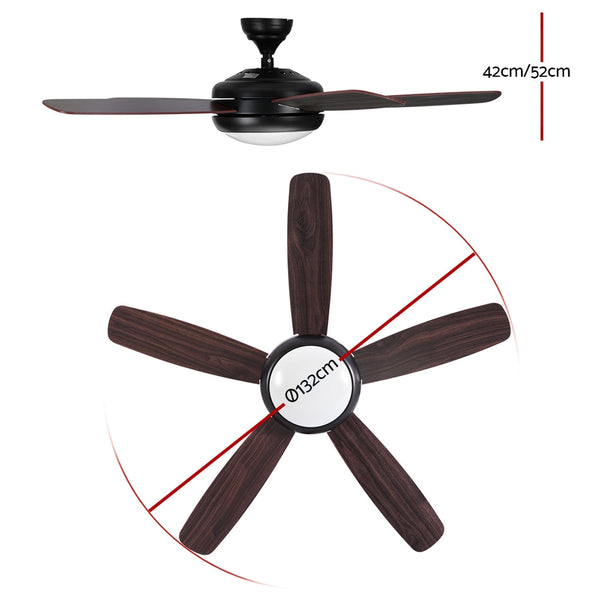 Devanti 52'' Ceiling Fan 5 Wooden Blades Fans LED Light Remote Control Timer Devanti