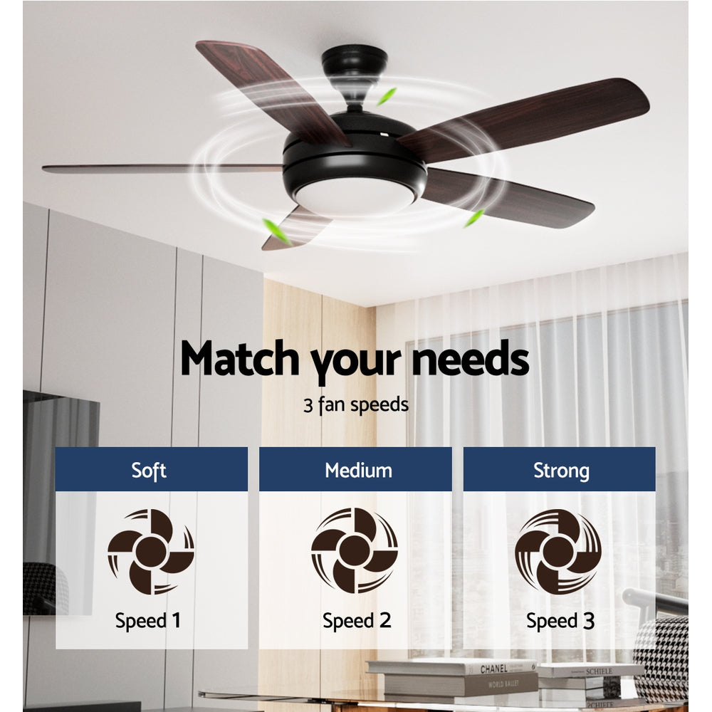 Devanti 52'' Ceiling Fan 5 Wooden Blades Fans LED Light Remote Control Timer Devanti