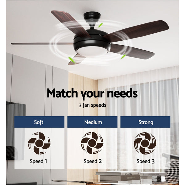 Devanti 52'' Ceiling Fan 5 Wooden Blades Fans LED Light Remote Control Timer Devanti