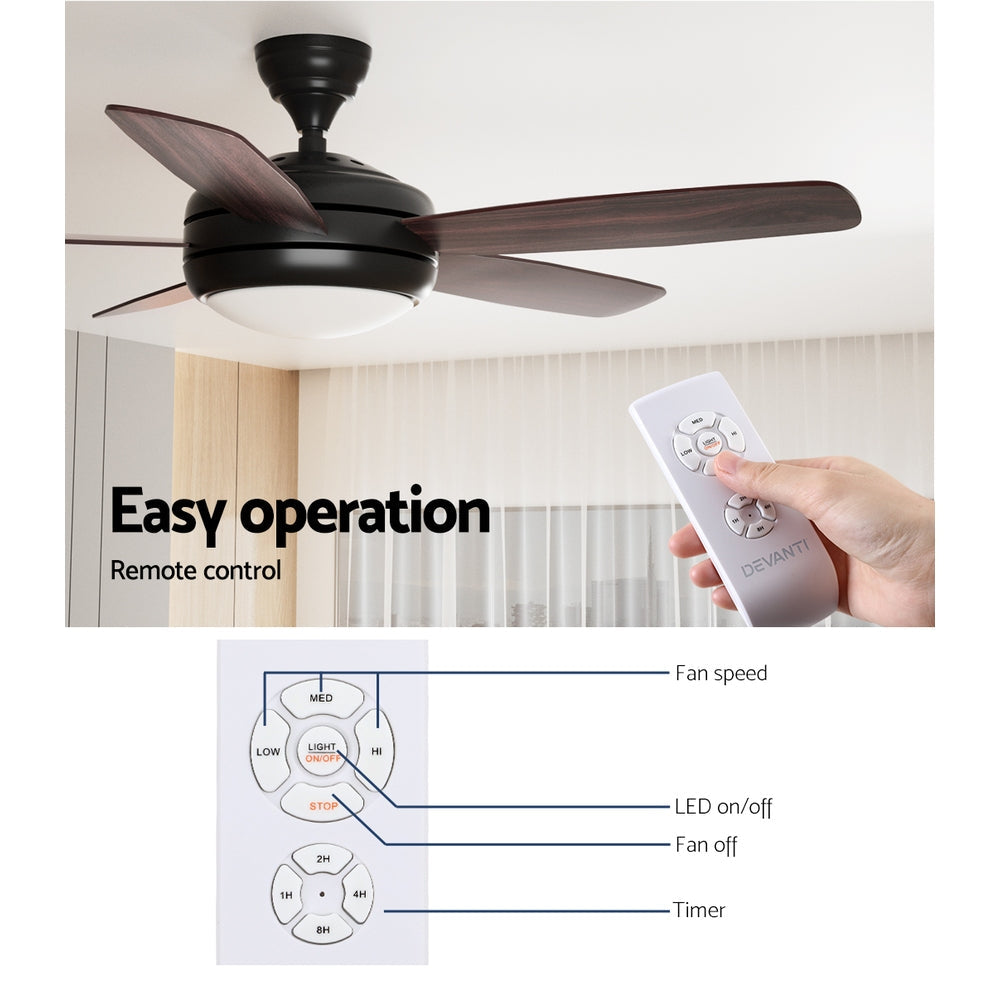 Devanti 52'' Ceiling Fan 5 Wooden Blades Fans LED Light Remote Control Timer Devanti