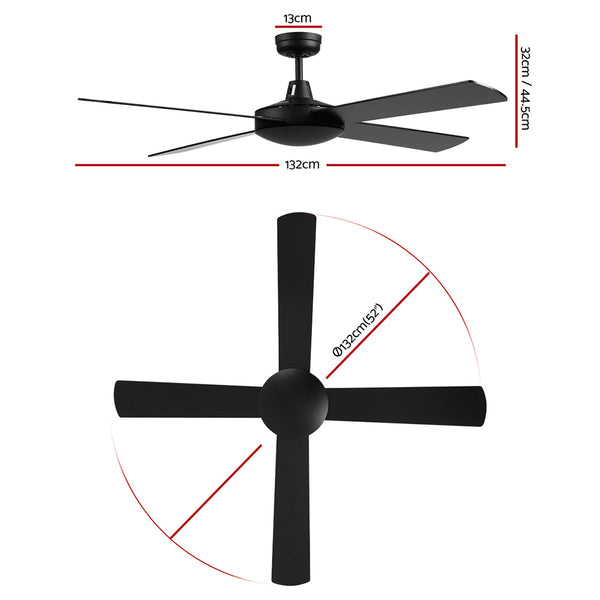 Devanti 52'' Ceiling Fan w/Remote - Black freeshipping - Awezingly