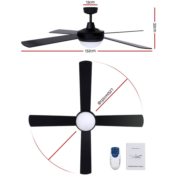 Devanti 52'' Ceiling Fan w/Light w/Remote Timer - Black freeshipping - Awezingly