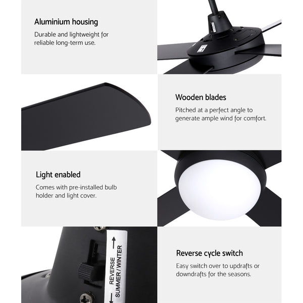 Devanti 52'' Ceiling Fan w/Light w/Remote Timer - Black freeshipping - Awezingly