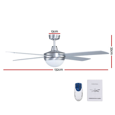 Devanti 52'' Ceiling Fan w/Light w/Remote Timer - Silver