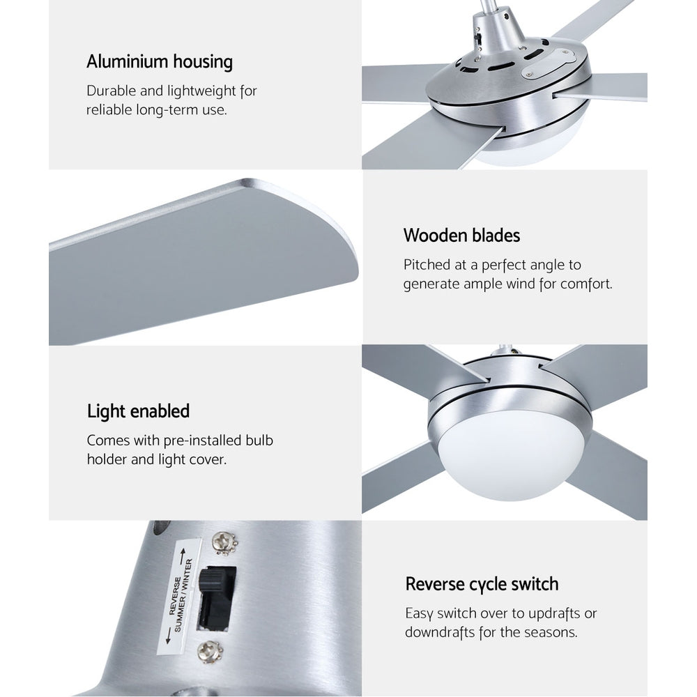 Devanti 52'' Ceiling Fan w/Light w/Remote Timer - Silver freeshipping - Awezingly