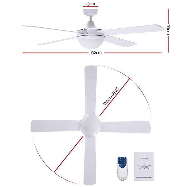 Devanti 52'' Ceiling Fan w/Light w/Remote Timer - White freeshipping - Awezingly