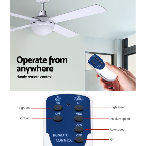 Devanti 52'' Ceiling Fan w/Light w/Remote Timer - White freeshipping - Awezingly