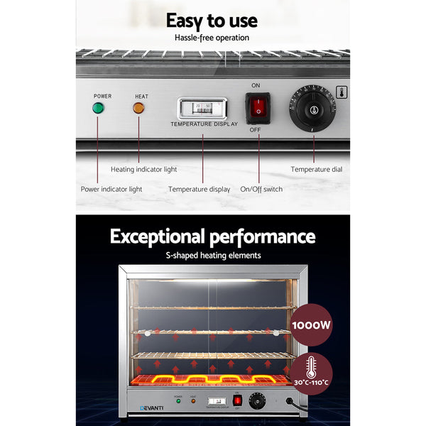 Devanti Commercial Food Warmer Electric Pie Hot Display Showcase Cabinet 4 Tier Devanti