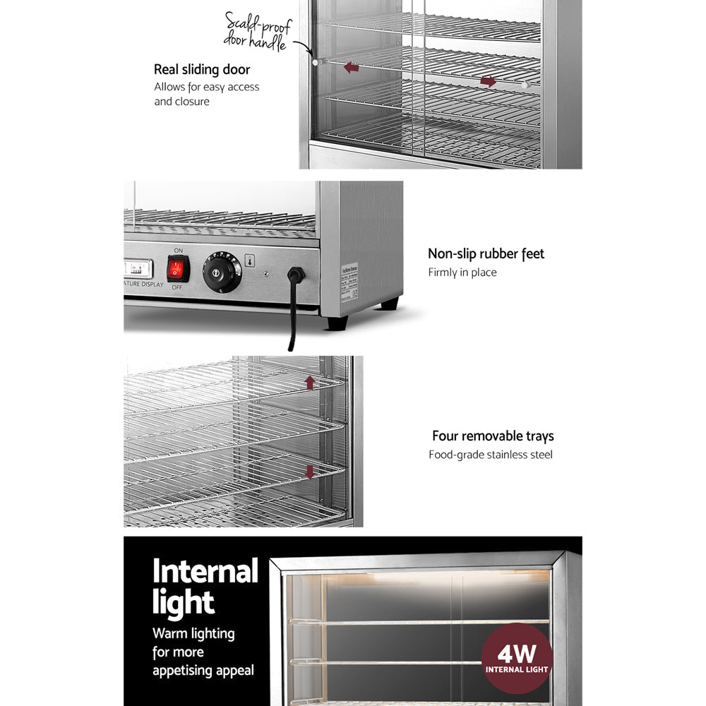 Devanti Commercial Food Warmer Electric Pie Hot Display Showcase Cabinet 4 Tier Devanti