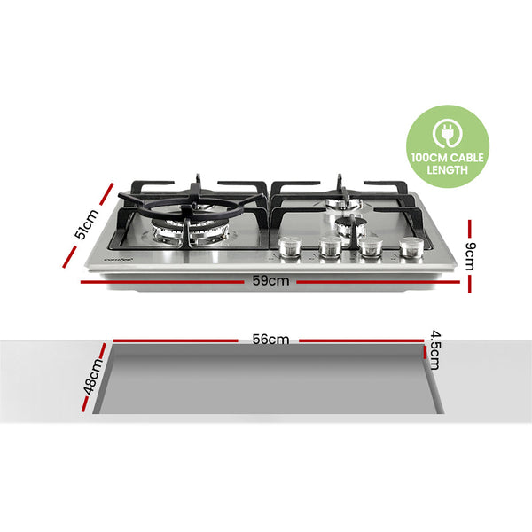 Comfee 60cm Gas Cooktop Stainless Steel 4 Burners Kitchen Stove Cook Top NG LPG Comfee