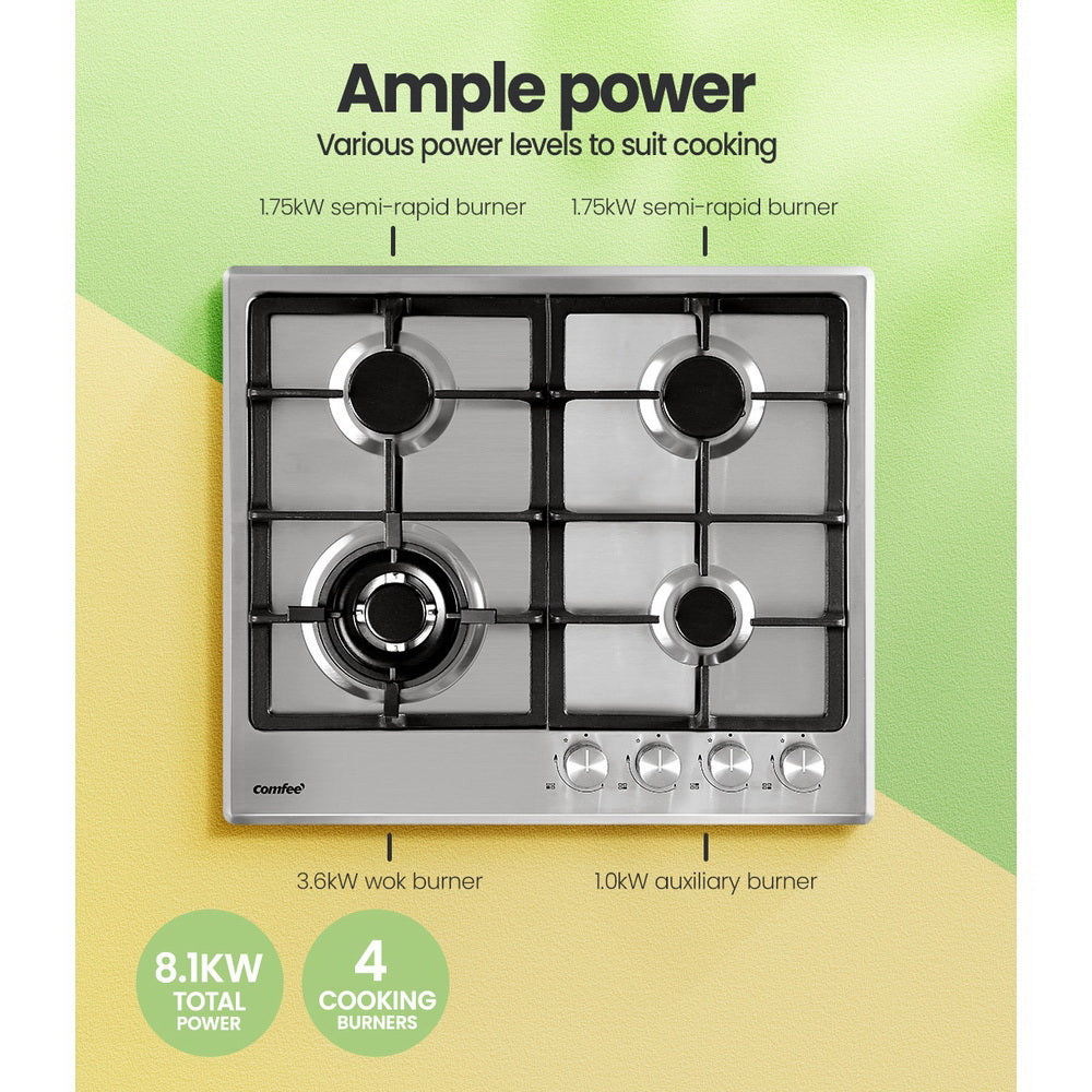 Comfee 60cm Gas Cooktop Stainless Steel 4 Burners Kitchen Stove Cook Top NG LPG Comfee