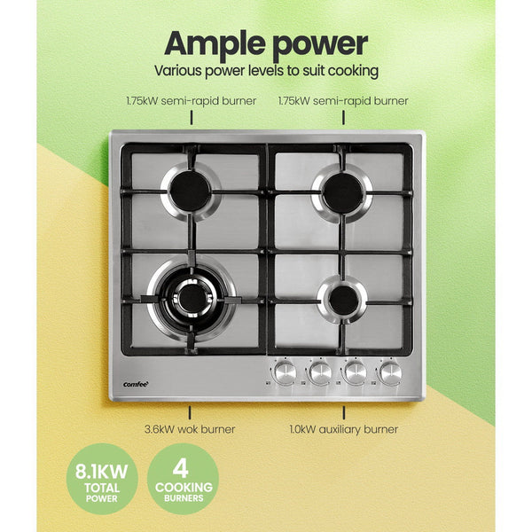 Comfee 60cm Gas Cooktop Stainless Steel 4 Burners Kitchen Stove Cook Top NG LPG Comfee