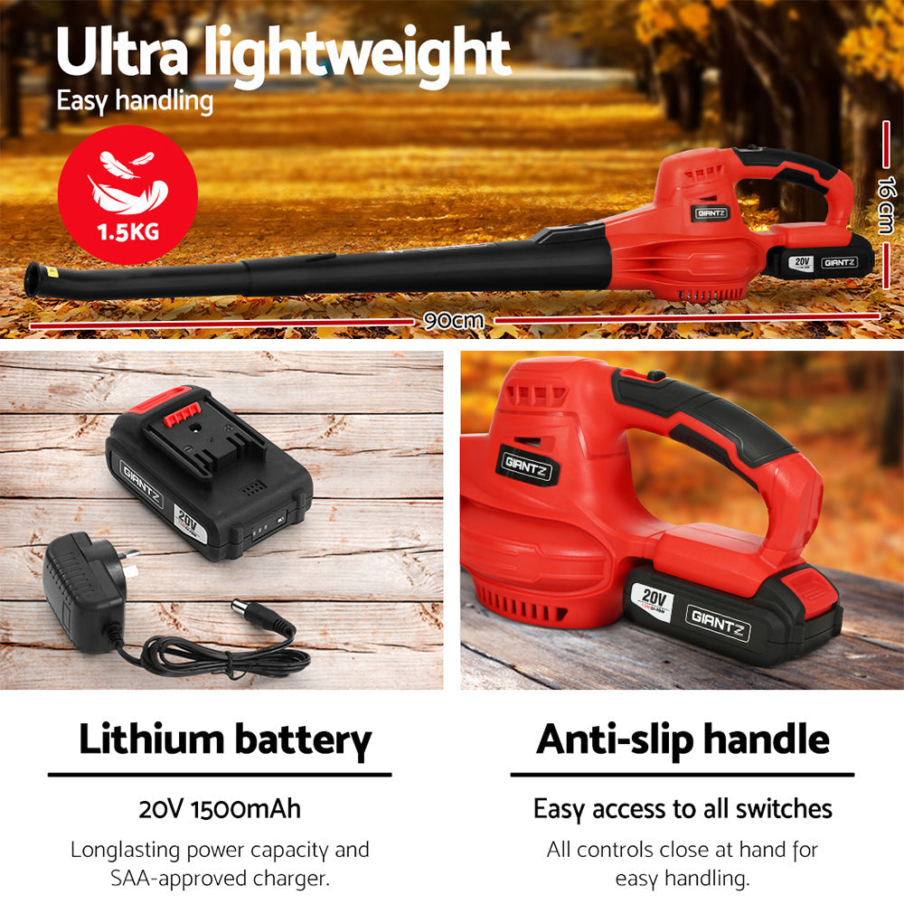 Giantz 20V Cordless Leaf Blower Garden Lithium Electric Battery Nozzles 2-Speed Giantz