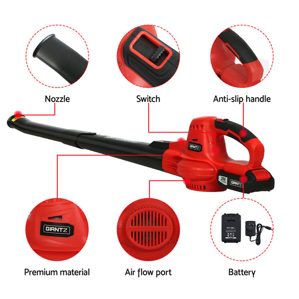 Giantz 20V Cordless Leaf Blower Garden Lithium Electric Battery Nozzles 2-Speed Giantz