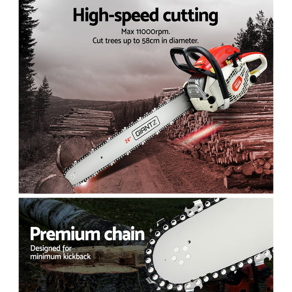 Giantz 88cc Commercial Petrol Chainsaw E-Start 24 Bar Pruning Chain Saw Giantz