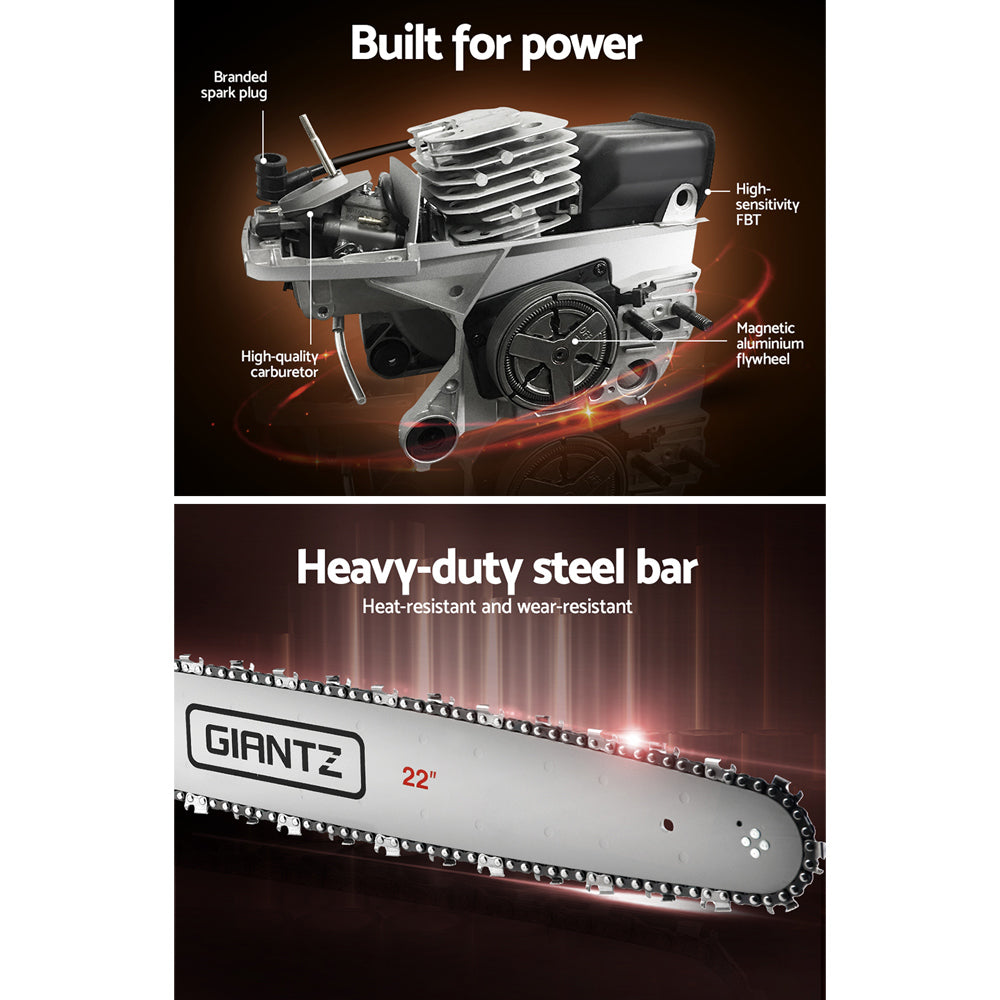Giantz Chainsaw 58cc Petrol Commercial Pruning Chain Saw E-Start 22'' Bar Top Giantz