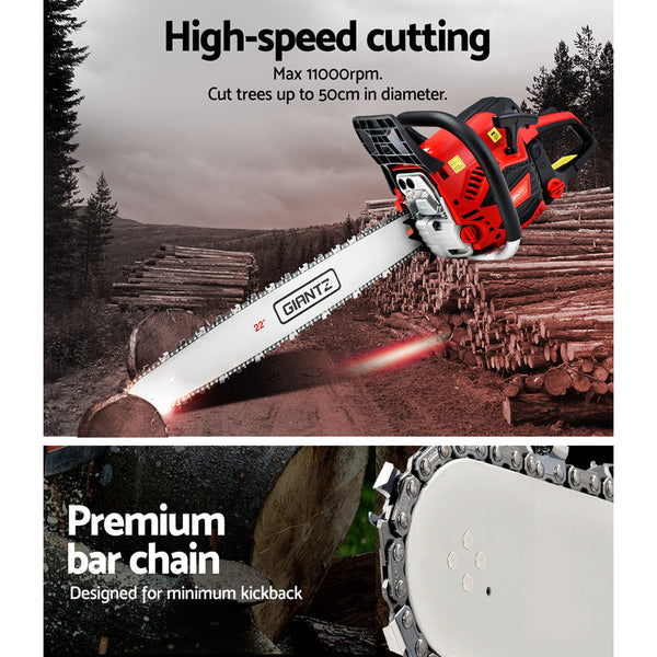 Giantz Chainsaw 58cc Petrol Commercial Pruning Chain Saw E-Start 22'' Bar Top Giantz