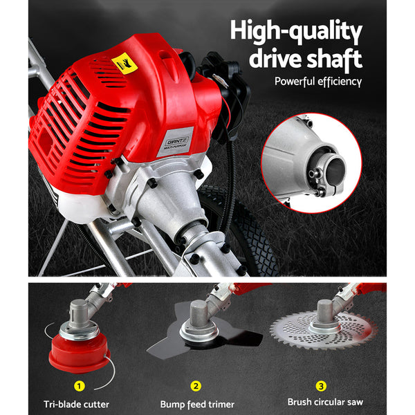 Giantz 62cc Petrol Brush Cutter Whipper Saw Trimmer 2 Stroke 3-in-1 Wheel Giantz