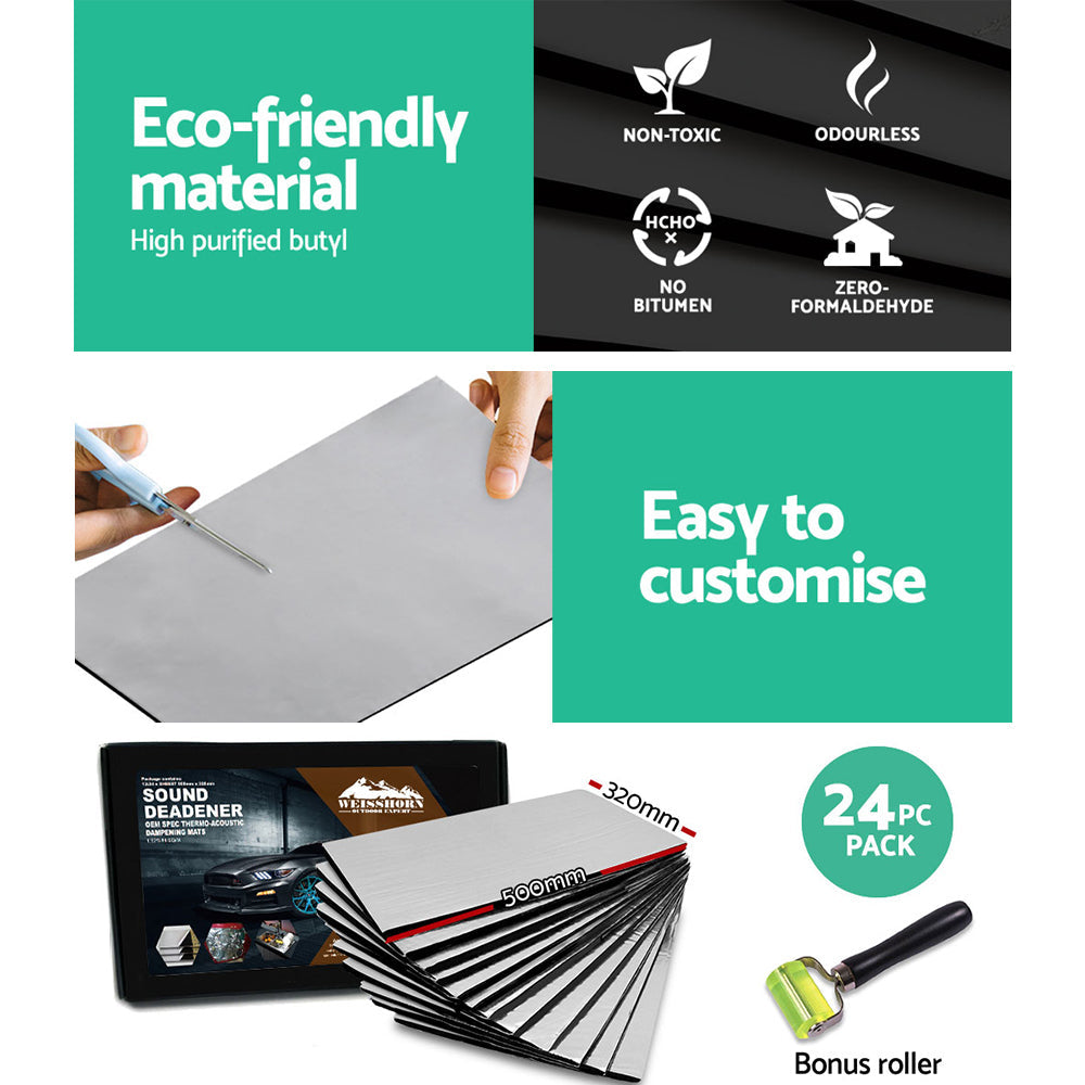 Weisshorn Butyl Car Sound Deadener Deadening Insulation Material with Application Roller 32CM X 50CM X 24pcs Does not apply