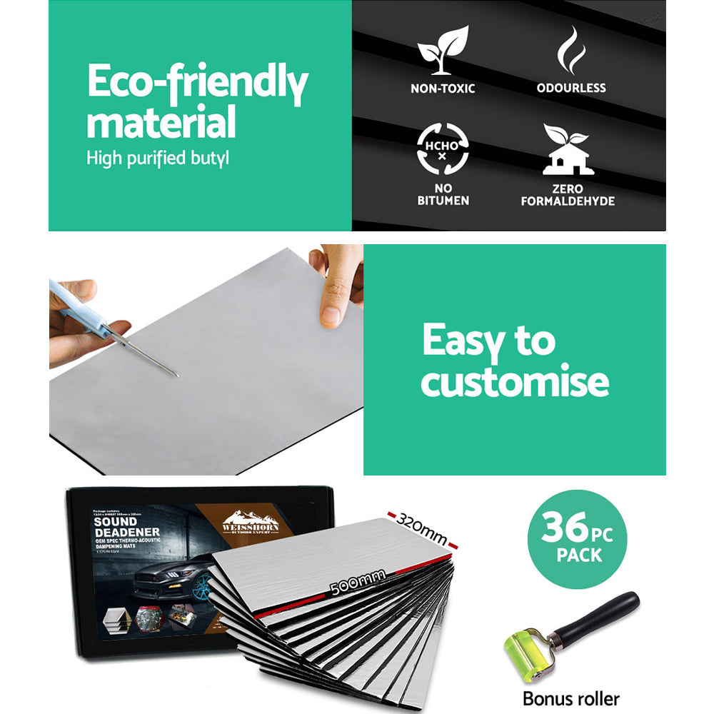 Weisshorn 36PCS 32CM X 50CM Car Sound Deadener Butyl Noise Insulation Heat Proof Self-adhesive Does not apply