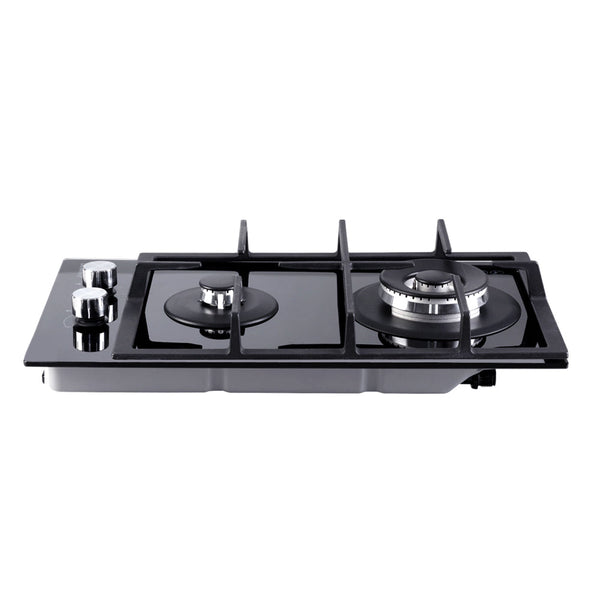 Devanti Gas Cooktop 30cm Gas Stove Cooker 2 Burner Cook Top Konbs NG LPG Black Devanti