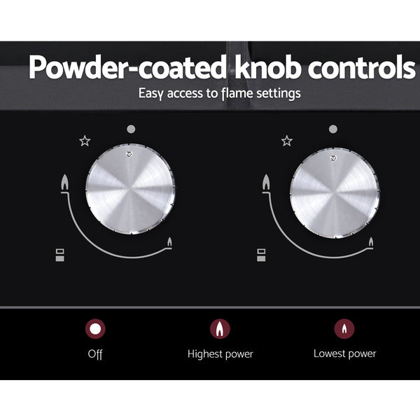 Devanti Gas Cooktop 30cm Gas Stove Cooker 2 Burner Cook Top Konbs NG LPG Black Devanti