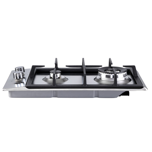 Devanti Gas Cooktop 30cm Gas Stove Cooker 2 Burner Cook Top Konbs NG LPG Steel Devanti