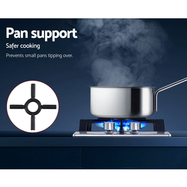 Devanti Gas Cooktop 30cm Gas Stove Cooker 2 Burner Cook Top Konbs NG LPG Steel Devanti