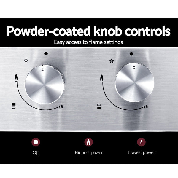 Devanti Gas Cooktop 30cm Gas Stove Cooker 2 Burner Cook Top Konbs NG LPG Steel Devanti