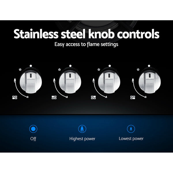 Devanti Gas Cooktop 60cm 4 Burner Ceramic Glass Cook Top Stove Hob Cooker LPG NG Black freeshipping - Awezingly