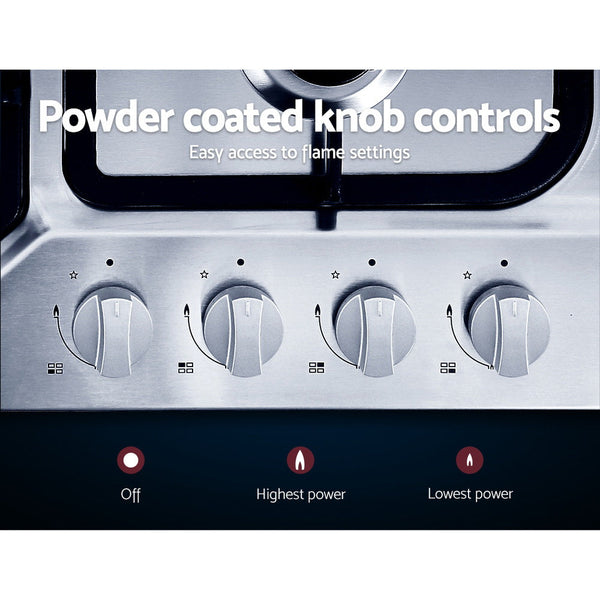 Devanti Gas Cooktop 60cm Gas Stove Cooker 4 Burner Cook Top Konbs NG LPG Steel Devanti