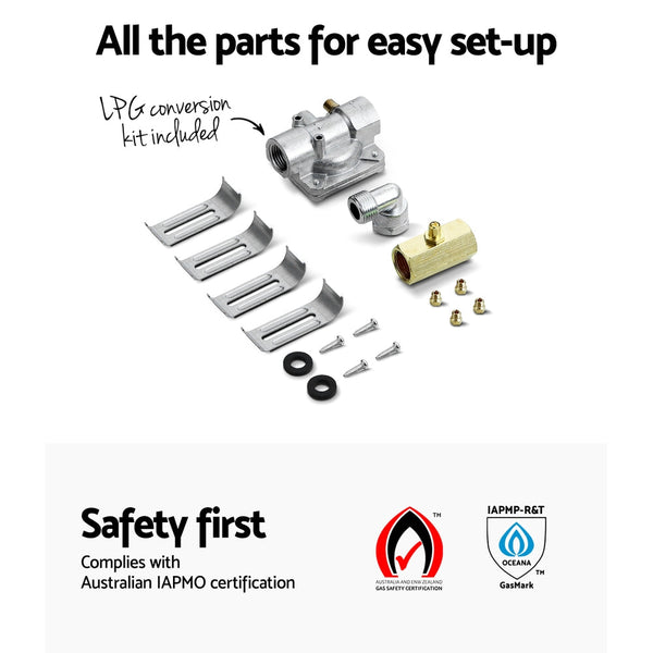 Devanti Gas Cooktop 60cm Gas Stove Cooker 4 Burner Cook Top Konbs NG LPG Steel Devanti